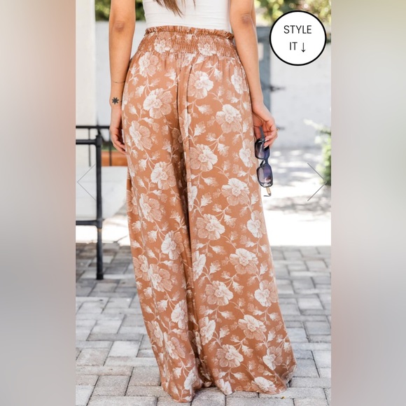 PINK LILY SOUL BROWN FLORAL PRINT PANT Sz. XL - Picture 4 of 10